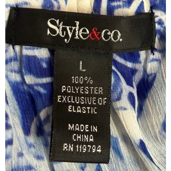 Style & Co Women Top Blouse Size Large Short Sleeve V-Neck Blue White Floral New - Picture 8 of 10